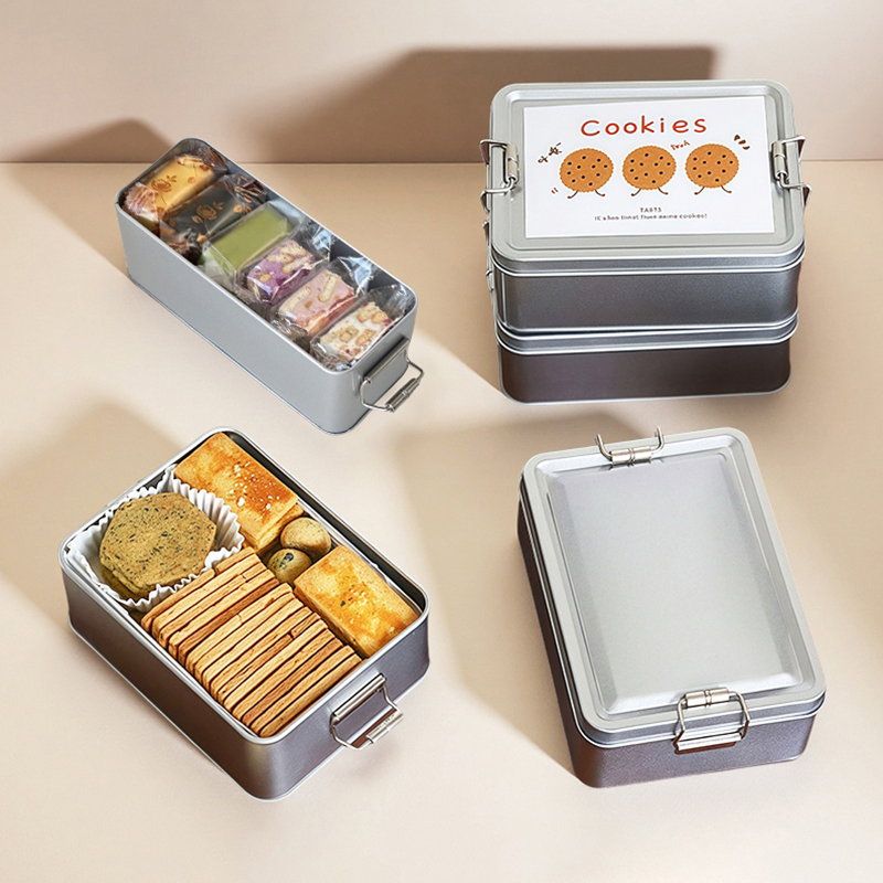 Tin Container Lid - Scatola rettangolare in latta per biscotti